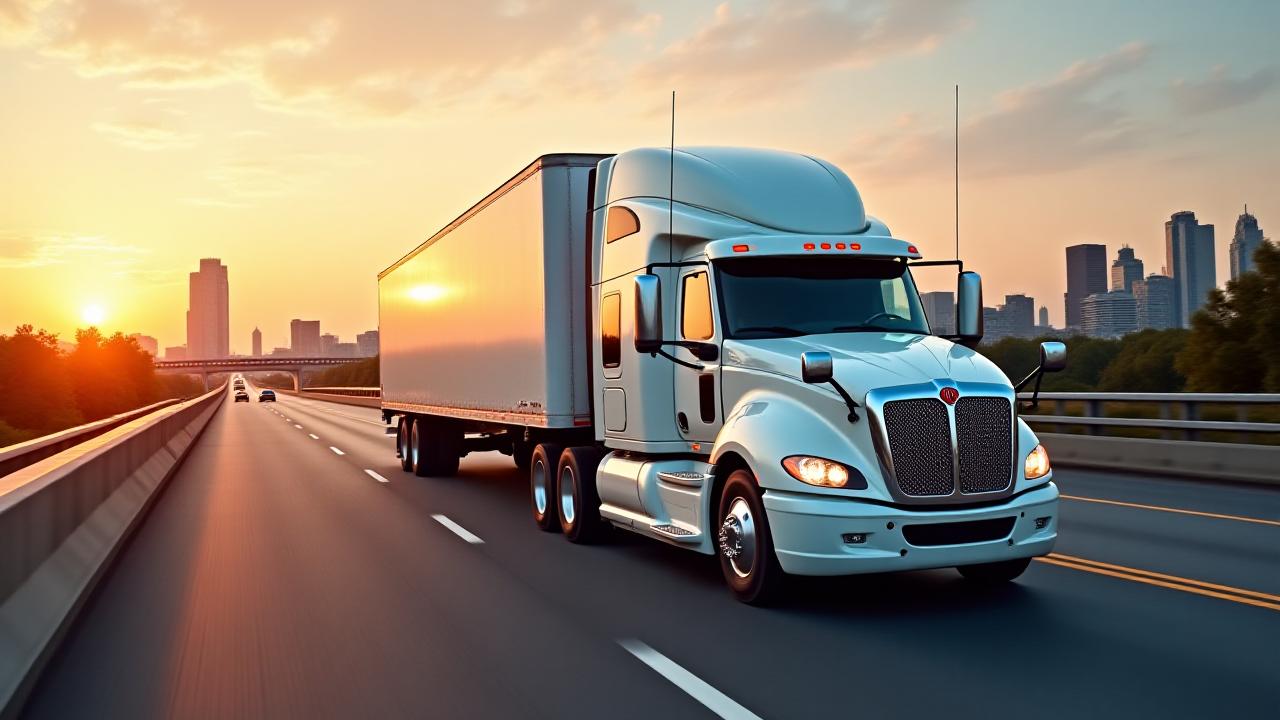 SIMPLY HAULING & MOVING, LLC logistics truck moving through Columbus, Ohio during golden hour