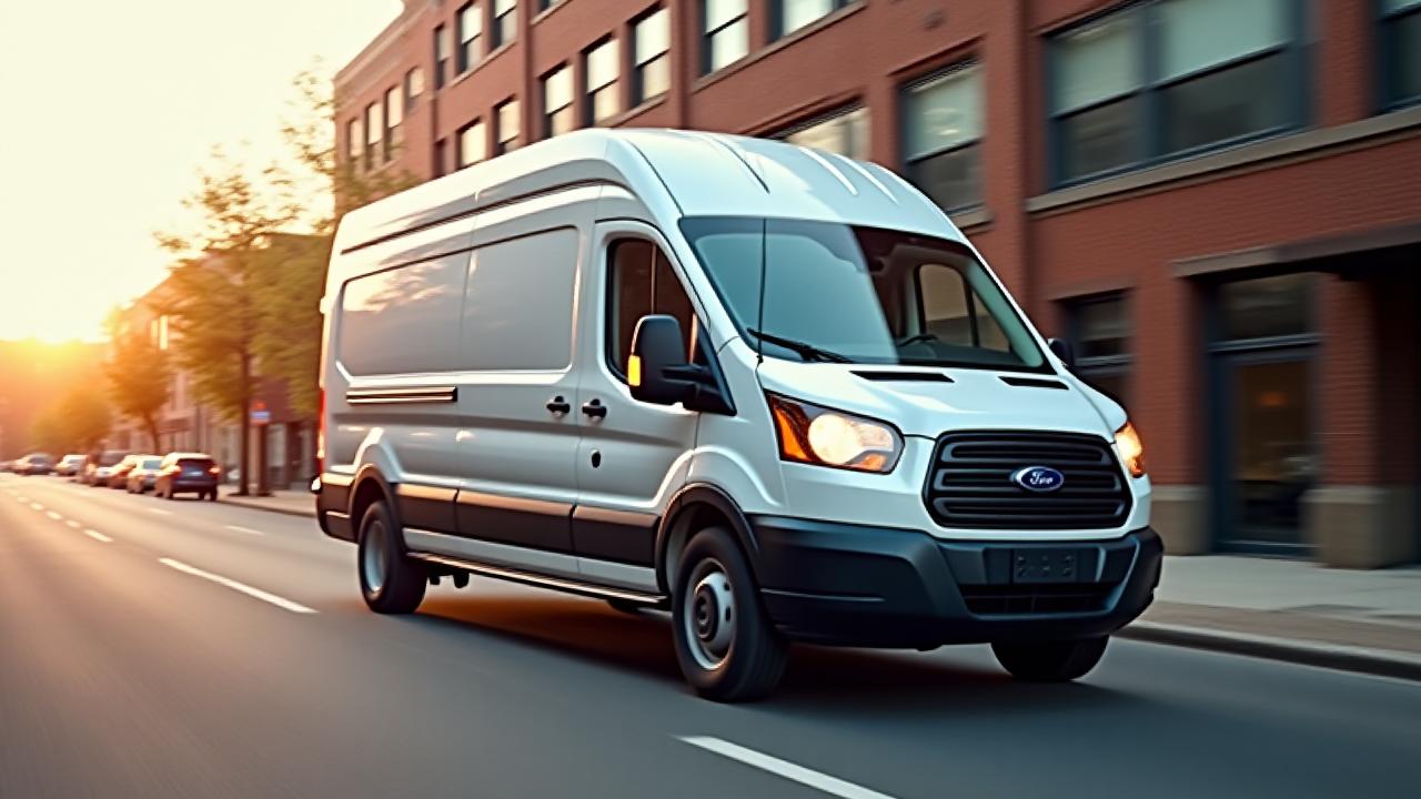 Reliable e-commerce freight delivery van in urban Columbus environment