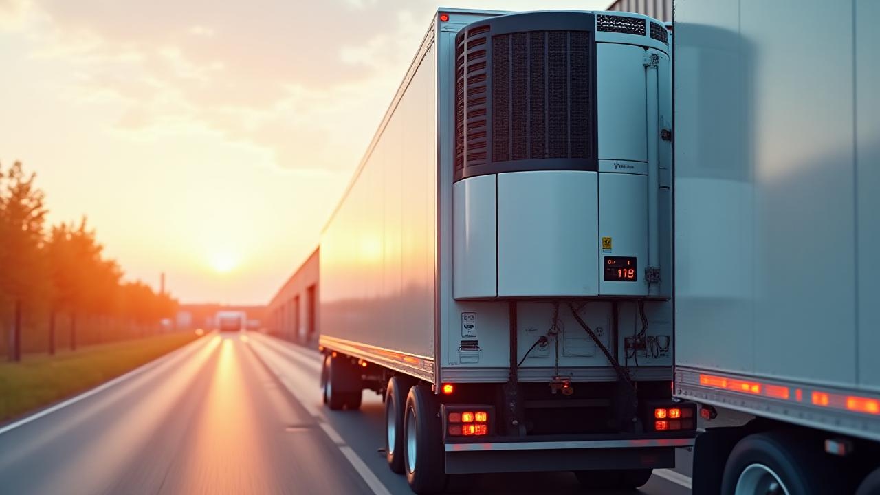 Modern refrigerated freight truck arriving at a commercial loading dock in Columbus